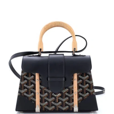 Pre-owned Goyard  Goyard Structured Saigon Top Handle Bag Coated Canvas With Leather Mini In Black