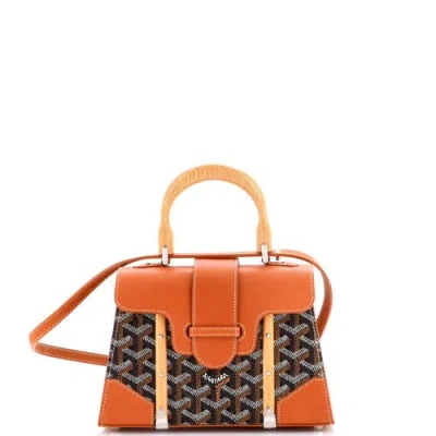 Pre-owned Goyard  Goyard Structured Saigon Top Handle Bag Coated Canvas With Leather Mini In Brown