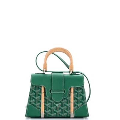 Pre-owned Goyard  Goyard Structured Saigon Top Handle Bag Coated Canvas With Leather Mini In Green