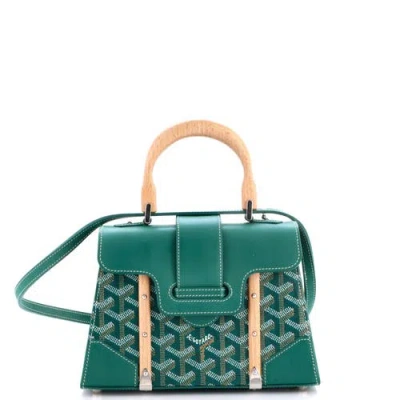 Pre-owned Goyard  Goyard Structured Saigon Top Handle Bag Coated Canvas With Leather Mini In Blue