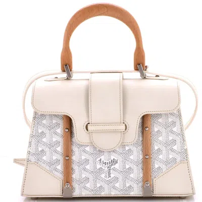 Pre-owned Goyard  Goyard Structured Saigon Top Handle Bag Coated Canvas With Leather Mini In White