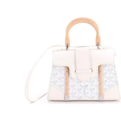 Pre-owned Goyard  Goyard Structured Saigon Top Handle Bag Coated Canvas With Leather Mini In White