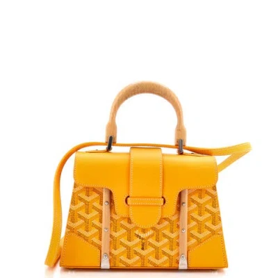 Pre-owned Goyard  Goyard Structured Saigon Top Handle Bag Coated Canvas With Leather Mini In Yellow