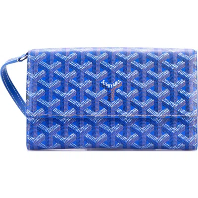 Pre-owned Goyard  Goyard Varenne Continental Wallet With Strap Coated Canvas In Blue