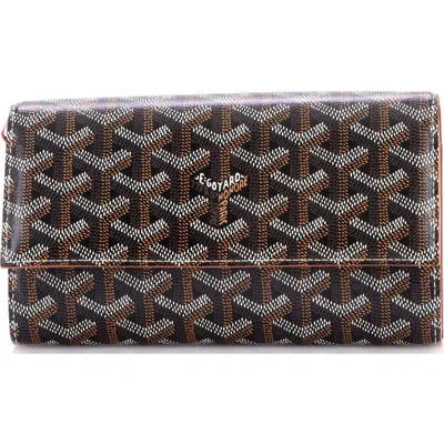 Pre-owned Goyard  Goyard Varenne Continental Wallet With Strap Coated Canvas In Brown