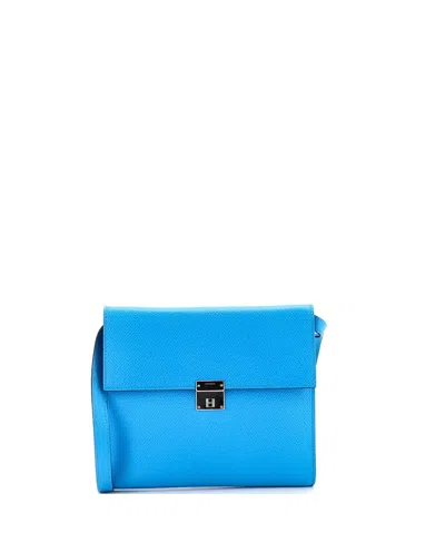 Pre-owned Pre-owned Hermes  Hermes 16 Clic Wallet On Strap Epsom In Blue