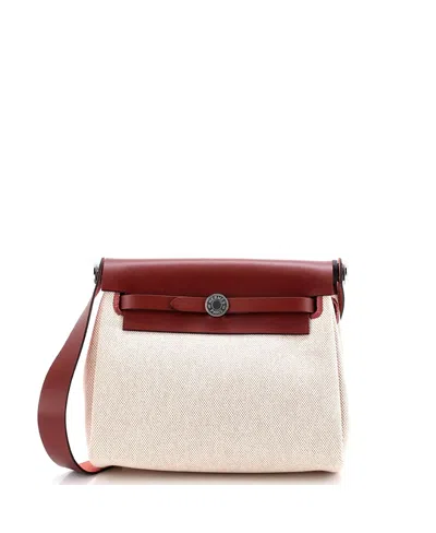 Pre-owned Pre-owned Hermes  Hermes 20 Herbag Zip Toile And Leather In Burgundy/ / Natural