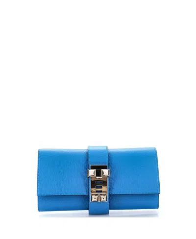 Pre-owned Pre-owned Hermes  Hermes 23 Medor Clutch Chevre Mysore In Blue