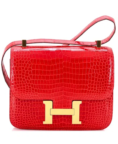 Pre-owned Pre-owned Hermes  Hermes 24 Constance Bag Shiny Porosus Crocodile In Red
