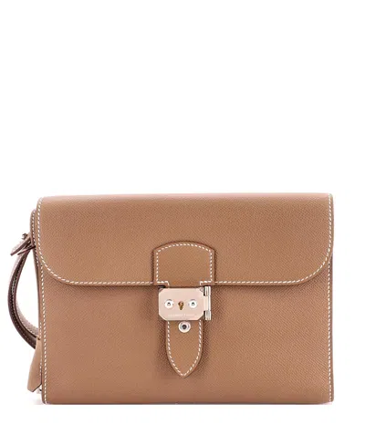 Pre-owned Pre-owned Hermes  Hermes 24 Sac A Depeches Wristlet Pouch Epsom In Gray