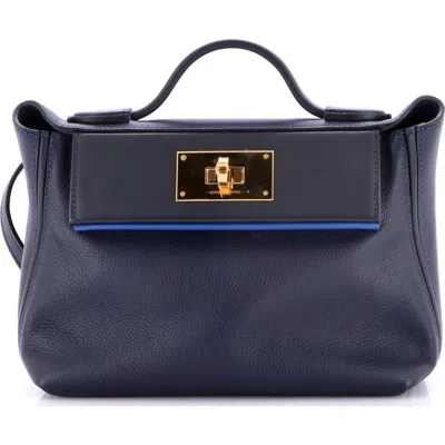 Pre-owned Hermes  Hermes 24/24 Bag Evercolor With Swift 21 In Blue