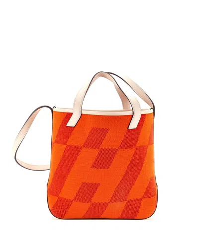 Pre-owned Pre-owned Hermes  Hermes 27 Cabas H En Biais Tote Canvas With Leather In Orange/ Natural/ Orange