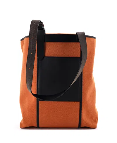 Pre-owned Pre-owned Hermes  Hermes 27 Etriviere Pocket Tote Toile And Leather In Brown/ Black/ Brown