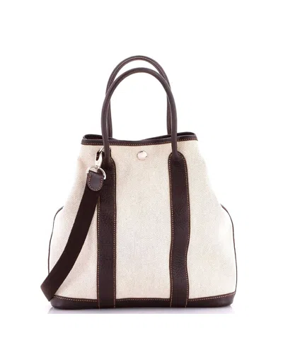 Pre-owned Pre-owned Hermes  Hermes 28 Garden File Tote Toile And Leather In Brown/ Natural