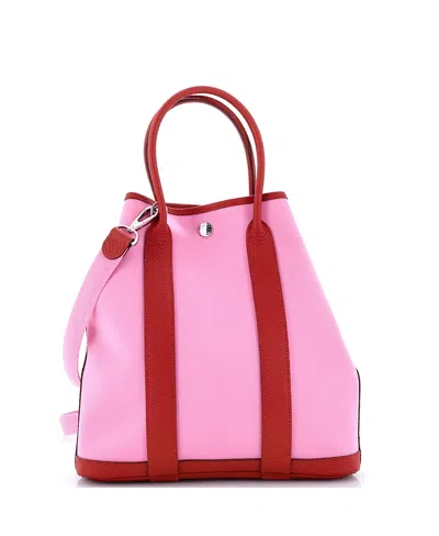Pre-owned Pre-owned Hermes  Hermes 28 Garden File Tote Toile And Leather In Pink