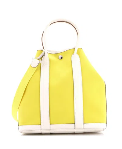 Pre-owned Pre-owned Hermes  Hermes 28 Garden File Tote Toile And Leather In Yellow