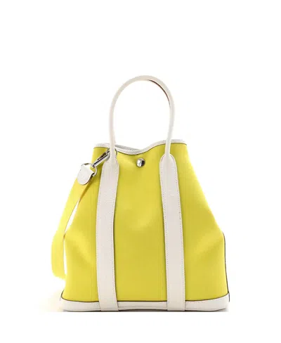 Pre-owned Pre-owned Hermes  Hermes 28 Garden File Tote Toile And Leather In Yellow
