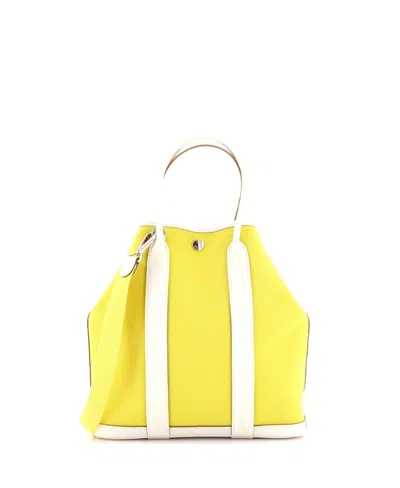 Pre-owned Pre-owned Hermes  Hermes 28 Garden File Tote Toile And Leather In Yellow/ White