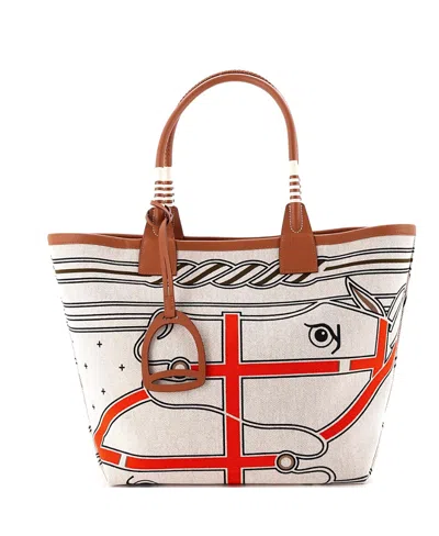 Pre-owned Pre-owned Hermes  Hermes 28 Sac Steeple Tote Printed Toile With Leather