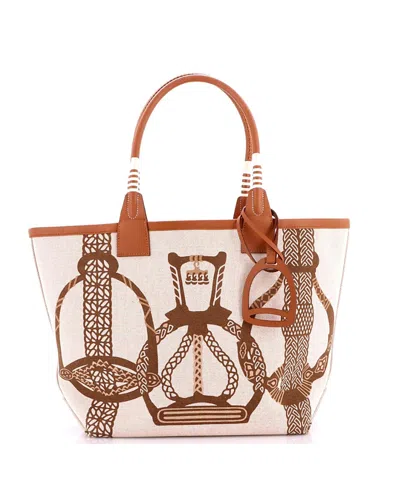 Pre-owned Pre-owned Hermes  Hermes 28 Sac Steeple Tote Printed Toile With Leather In Brown