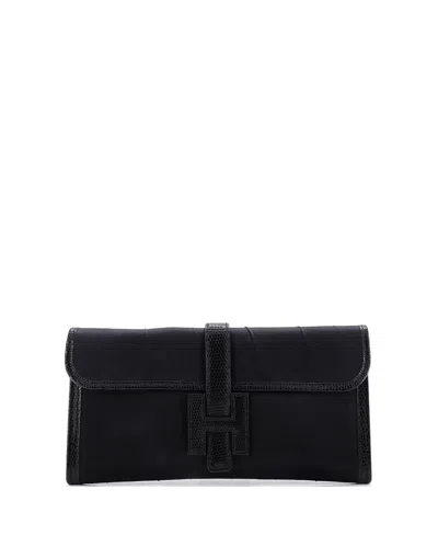 Pre-owned Pre-owned Hermes  Hermes 29 Jige Elan Clutch Satin With Lizard In Black