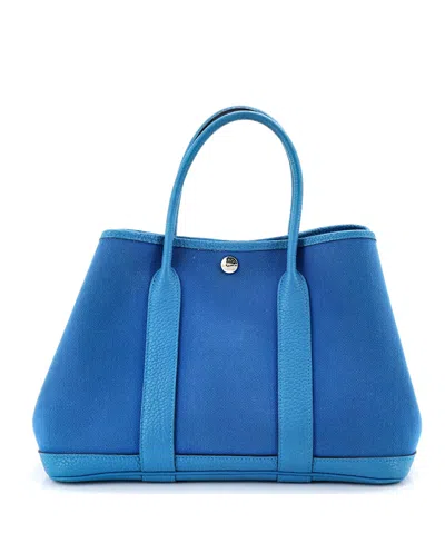 Pre-owned Pre-owned Hermes  Hermes 30 Garden Party Tote Toile And Leather In Blue