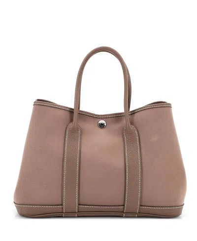 Pre-owned Pre-owned Hermes  Hermes 30 Garden Party Tote Toile And Leather In Gray