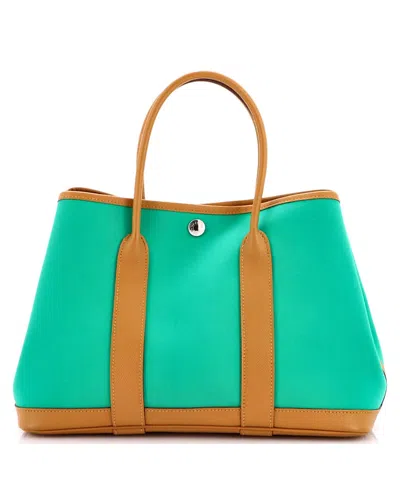 Pre-owned Pre-owned Hermes  Hermes 30 Garden Party Tote Toile And Leather In Green/ Brown/ Green