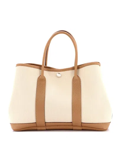 Pre-owned Pre-owned Hermes  Hermes 30 Garden Party Tote Toile And Leather In Neutral