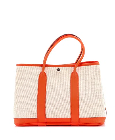 Pre-owned Pre-owned Hermes  Hermes 30 Garden Party Tote Toile And Leather In Orange
