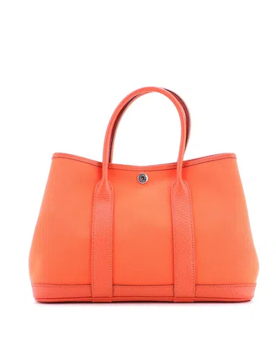 Pre-owned Pre-owned Hermes  Hermes 30 Garden Party Tote Toile And Leather In Orange