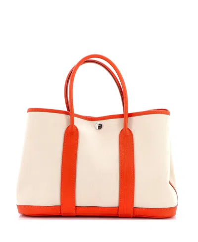 Pre-owned Pre-owned Hermes  Hermes 30 Garden Party Tote Toile And Leather In Orange/ Natural/ Orange