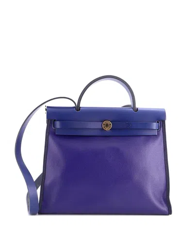 Pre-owned Pre-owned Hermes  Hermes 31 Herbag Zip Berline Vache Canvas And Leather In Blue