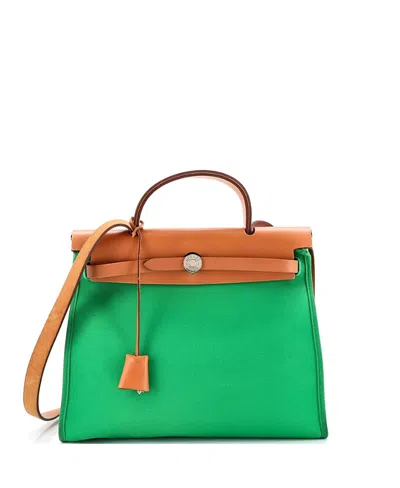 Pre-owned Pre-owned Hermes  Hermes 31 Herbag Zip Berline Vache Canvas And Leather In Green