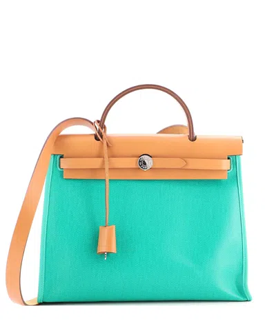 Pre-owned Pre-owned Hermes  Hermes 31 Herbag Zip Berline Vache Canvas And Leather In Green