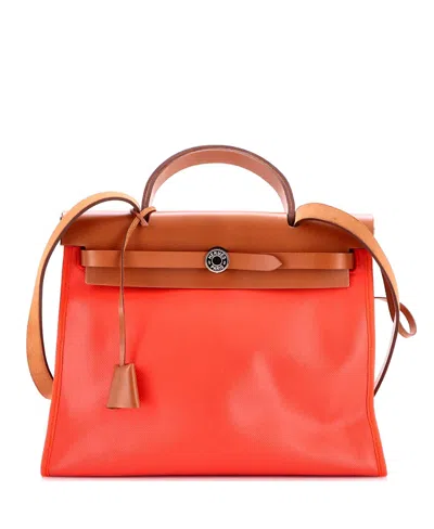 Pre-owned Pre-owned Hermes  Hermes 31 Herbag Zip Berline Vache Canvas And Leather In Orange