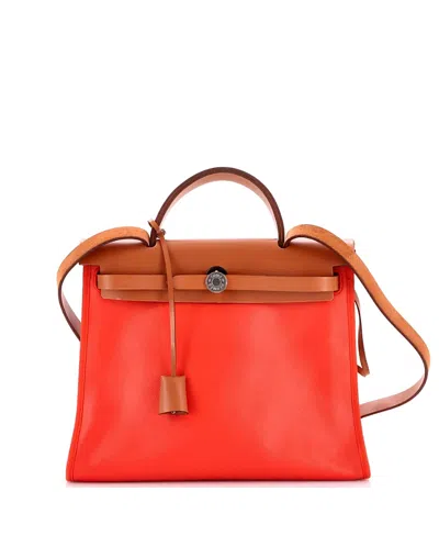 Pre-owned Pre-owned Hermes  Hermes 31 Herbag Zip Berline Vache Canvas And Leather In Orange