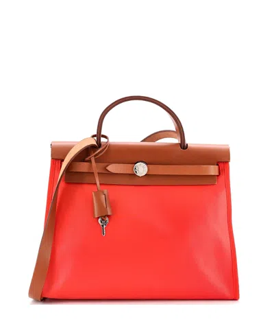 Pre-owned Pre-owned Hermes  Hermes 31 Herbag Zip Berline Vache Canvas And Leather In Orange
