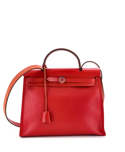 Pre-owned Pre-owned Hermes  Hermes 31 Herbag Zip Berline Vache Canvas And Leather In Red