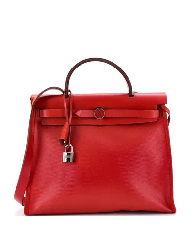 Pre-owned Pre-owned Hermes  Hermes 31 Herbag Zip Berline Vache Canvas And Leather In Red