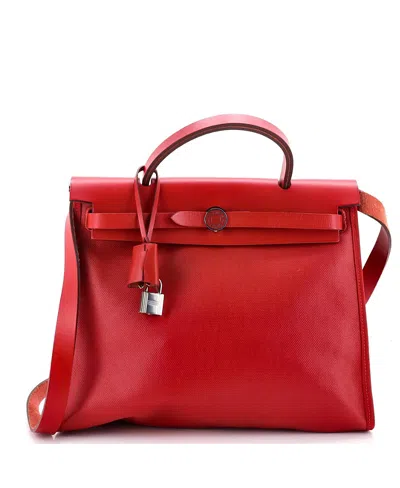 Pre-owned Pre-owned Hermes  Hermes 31 Herbag Zip Berline Vache Canvas And Leather In Red