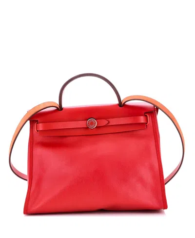 Pre-owned Pre-owned Hermes  Hermes 31 Herbag Zip Berline Vache Canvas And Leather In Red