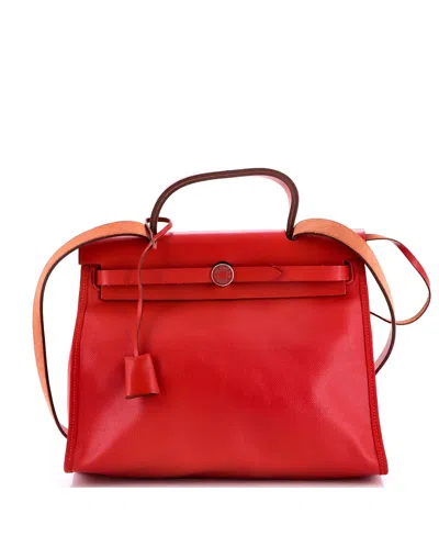 Pre-owned Pre-owned Hermes  Hermes 31 Herbag Zip Berline Vache Canvas And Leather In Red