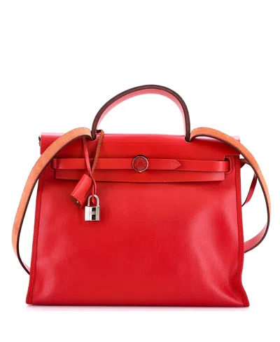 Pre-owned Pre-owned Hermes  Hermes 31 Herbag Zip Berline Vache Canvas And Leather In Red