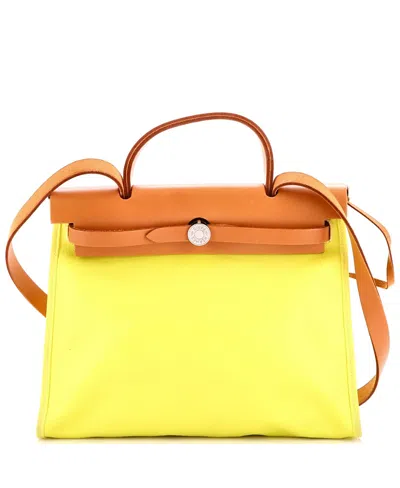 Pre-owned Pre-owned Hermes  Hermes 31 Herbag Zip Berline Vache Canvas And Leather In Yellow