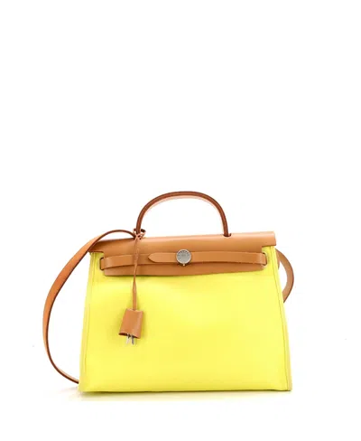 Pre-owned Pre-owned Hermes  Hermes 31 Herbag Zip Berline Vache Canvas And Leather In Yellow