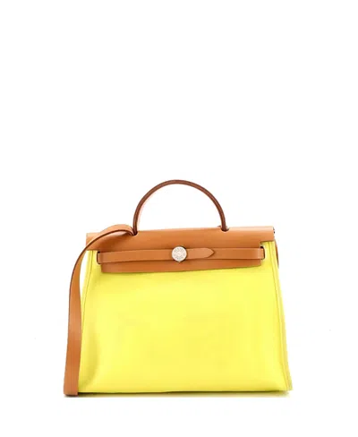 Pre-owned Pre-owned Hermes  Hermes 31 Herbag Zip Berline Vache Canvas And Leather In Yellow
