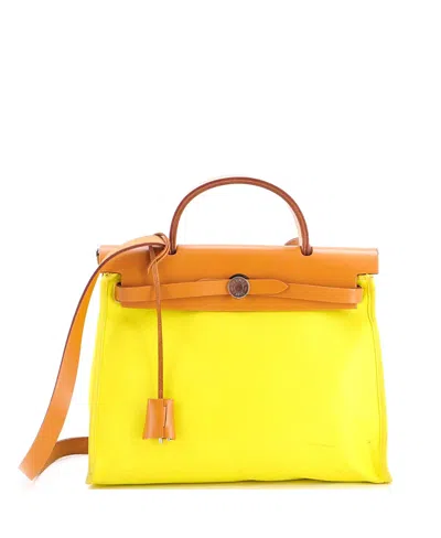 Pre-owned Pre-owned Hermes  Hermes 31 Herbag Zip Berline Vache Canvas And Leather In Yellow