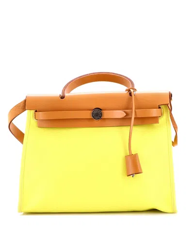 Pre-owned Pre-owned Hermes  Hermes 31 Herbag Zip Berline Vache Canvas And Leather In Yellow