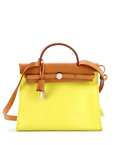 Pre-owned Pre-owned Hermes  Hermes 31 Herbag Zip Berline Vache Canvas And Leather In Yellow